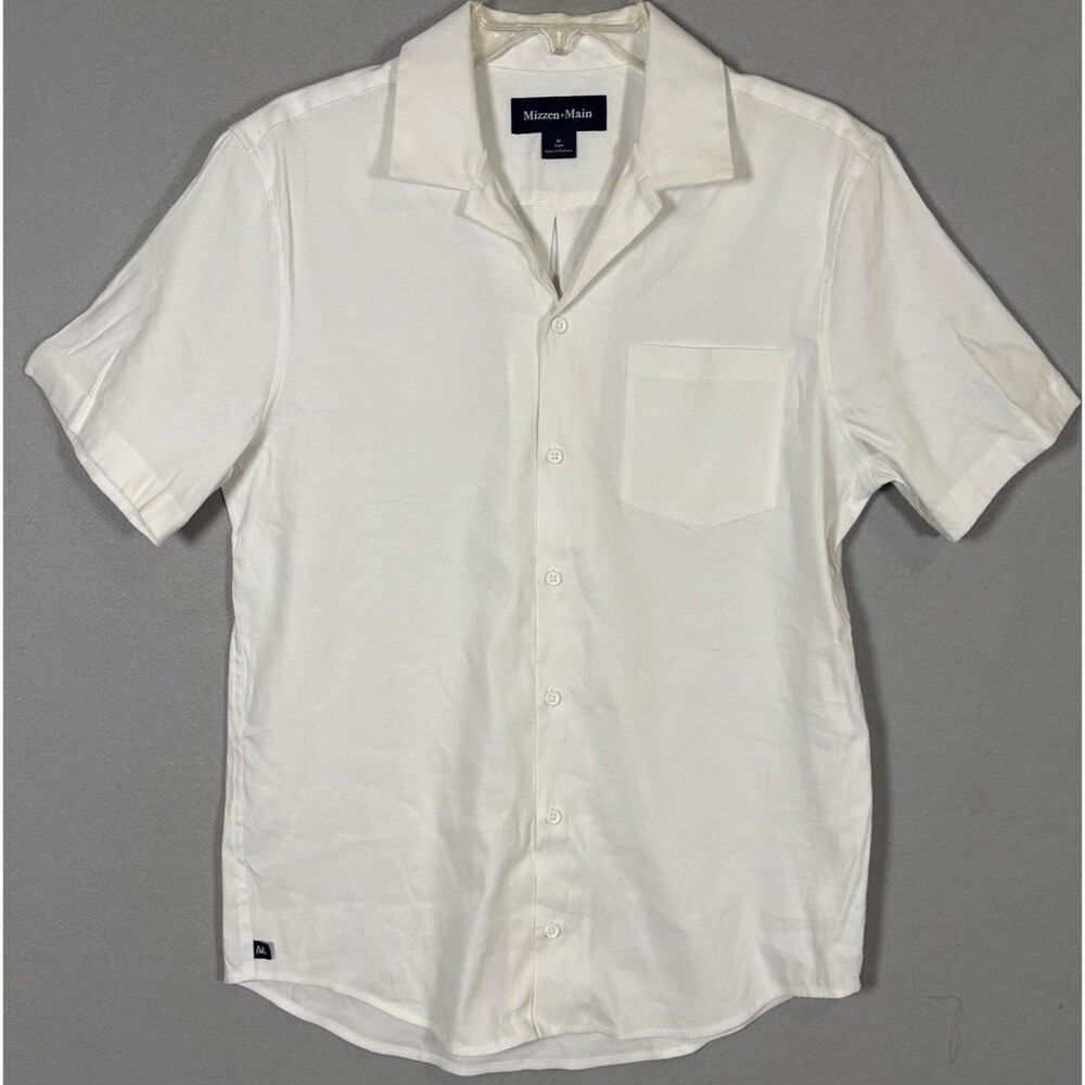 Mizzen+Main Cream Short Sleeve Camp Collar Button-Down Shirt